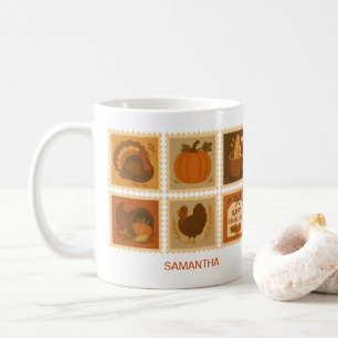 Taza De Café Collage de estampado retro de Acción de Gracias pe