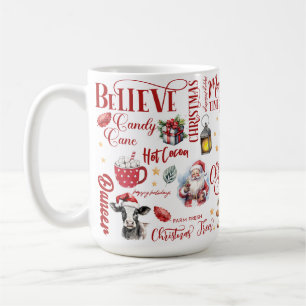 Taza De Café Collage de fondo blanco con vacas y cacao