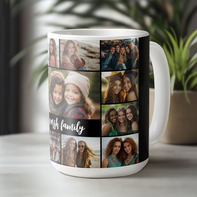 Taza De Café Collage de fotos - 13 imágenes Bloque de texto Bla (Custom Photo Mug)