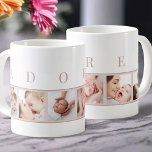 Taza De Café Collage de fotos bebe adorado con 6 fotos cuadrada<br><div class="desc">Elegante y sencillo fotógrafo. Sube 6 de tus fotos favoritas de tu bebé - o, de hecho, de cualquiera que sea adorado! Este diseño presenta la palabra "ADORED", con una de sus fotos debajo de cada letra. Tiene una paleta de colores de dos tonos rosa y blanco. La plantilla de...</div>