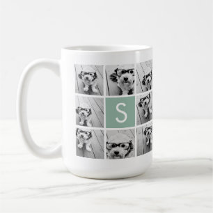 Taza De Café Collage de fotos blanco y blanco con monograma