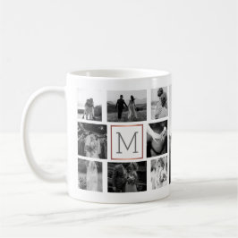 Taza De Café Collage de fotos boda Monograma Blanco y negro