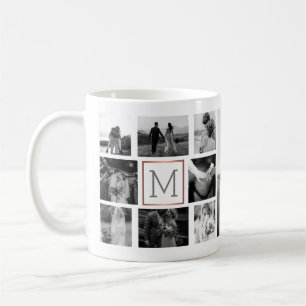 Taza De Café Collage de fotos boda Monograma Blanco y negro