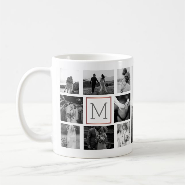 Taza De Café Collage de fotos boda Monograma Blanco y negro (Izquierda)