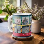 Taza De Café Collage de fotos con 8 fotos Coloridas franjas ret<br><div class="desc">Asegúrese de recortar sus fotos en cuadrados antes de cargarlas. Este moderno diseño de rejilla incluye algunos bloques de color y un lugar para un nombre o un monograma. Las líneas depuradas y las esquinas redondeadas le dan un aspecto moderno. Para usuarios avanzados, puede hacer clic en el botón editar/personalizar...</div>