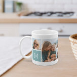 Taza De Café Collage de fotos de cuadrícula de monograma<br><div class="desc">Este sencillo diseño personalizado de foto-taza pone 6 de tus instantáneas favoritas delante y en el centro, junto con un solo monograma inicial a cada lado. Personalizar con seis fotos cuadradas de amigos, niños, nietos, mascotas o tus lugares favoritos, con tu inscripción inicial en letras blancas en una polvorienta plaza...</div>