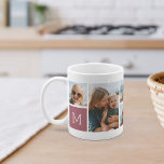 Taza De Café Collage de fotos de cuadrícula de monograma<br><div class="desc">Este sencillo diseño personalizado de foto-taza pone 6 de tus instantáneas favoritas delante y en el centro, junto con un solo monograma inicial a cada lado. Personalizar con seis fotos cuadradas de amigos, niños, nietos, mascotas, o tus lugares favoritos, con tu inscripción inicial en letras blancas en una plaza rosa...</div>