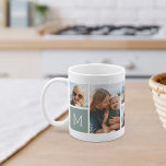 Taza De Café Collage de fotos de cuadrícula de monograma<br><div class="desc">Este sencillo diseño personalizado de foto-taza pone 6 de tus instantáneas favoritas delante y en el centro, junto con un solo monograma inicial a cada lado. Personalizar con seis fotos cuadradas de amigos, niños, nietos, mascotas o tus lugares favoritos, con tu inscripción inicial en letras blancas en una suave plaza...</div>