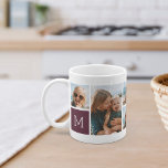 Taza De Café Collage de fotos de cuadrícula de monograma<br><div class="desc">Este sencillo diseño personalizado de foto-taza pone 6 de tus instantáneas favoritas delante y en el centro, junto con un solo monograma inicial a cada lado. Personalizar con seis fotos cuadradas de amigos, niños, nietos, mascotas, o tus lugares favoritos, con tu inscripción inicial en letras blancas en una plaza de...</div>