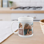 Taza De Café Collage de fotos de cuadrícula de monograma<br><div class="desc">Este sencillo diseño personalizado de foto-taza pone 6 de tus instantáneas favoritas delante y en el centro, junto con un solo monograma inicial a cada lado. Personalizar con seis fotos cuadradas de amigos, niños, nietos, mascotas o tus lugares favoritos, con tu inscripción inicial en letras blancas en una plaza verde...</div>