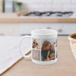 Taza De Café Collage de fotos de cuadrícula de monograma<br><div class="desc">Este sencillo diseño personalizado de foto-taza pone 6 de tus instantáneas favoritas delante y en el centro, junto con un solo monograma inicial a cada lado. Personalizar con seis fotos cuadradas de amigos, niños, nietos, mascotas, o tus lugares favoritos, con tu inscripción inicial en letras blancas en una plaza taupica...</div>