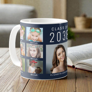 Taza De Café Collage de Fotos de Graduado Azul Graduación