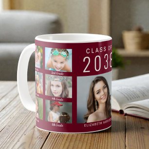 Taza De Café Collage de Fotos de Graduado Burgundy Graduación