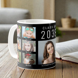 Taza De Café Collage de Fotos de Graduado Graduación Negra