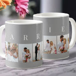 Taza De Café COLLAGE DE FOTOS de imagen gris y blanco 7 CASADO<br><div class="desc">Elegante taza de café, personalizada con sus fotos bodas. Un diseño elegante en una paleta de colores neutros en gris y blanco, perfecto para recién casados y regalos de aniversario. La plantilla de fotos está configurada para que agregue 7 de sus imágenes favoritas que se muestran en formato retrato en...</div>