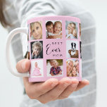 Taza De Café Collage de fotos de la madre rosa<br><div class="desc">Un regalo para tu madre, celebrando su vida con un collage de 14 fotos. Texto negro: La mejor mamá de todos los tiempos. Personalice y utilice sus propias fotos de ella, sus hijos, esposo, mascotas, amigos. Elegante fondo rosa. Perfecto como regalo del Día de la Madre, para cumpleaños y Navidades....</div>