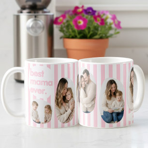 Taza De Café Collage de fotos de la mejor mamá con franja rosa 