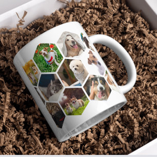 Taza De Café Collage de fotos de mascotas hexagonales personali