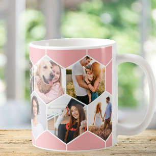 Taza De Café Collage de fotos de patrón de hexágono geométrico