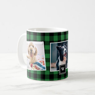 Taza De Café Collage de fotos de patrón de plástico verde monog