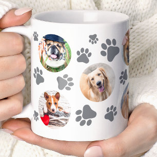 Taza De Café Collage de fotos de perro con huella gris 8