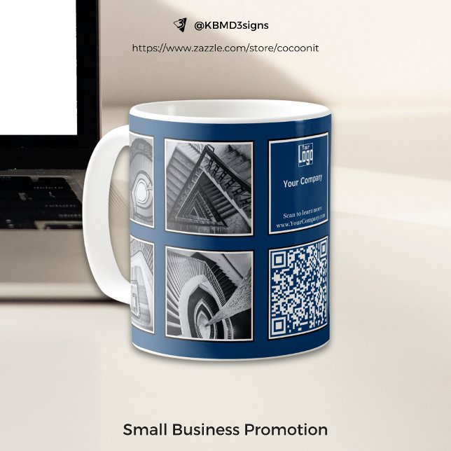 Taza De Café Collage de fotos de promoción de negocios Blanco A (Business Promotion Photo Collage Blue White Black Coffee Mug)