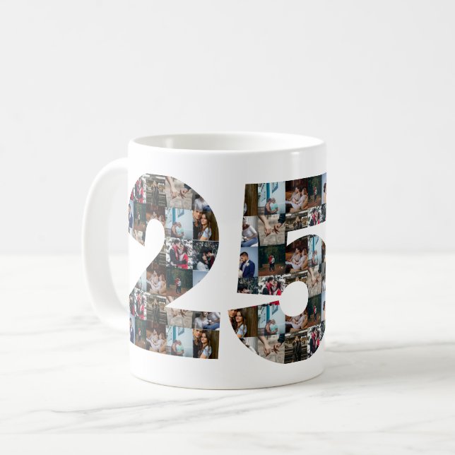 Taza De Café Collage de fotos de regalos de 25 años por año (Anverso izquierdo)