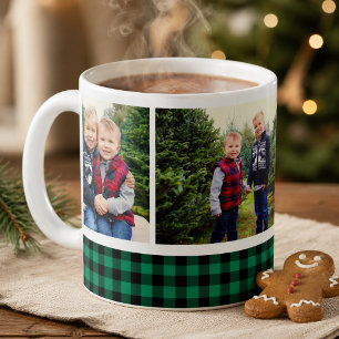 Taza De Café Collage de fotos de vacaciones Green Buffalo Plaid