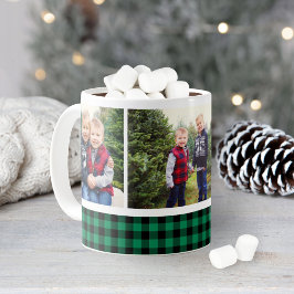 Taza De Café Collage de fotos de vacaciones Green Buffalo Plaid