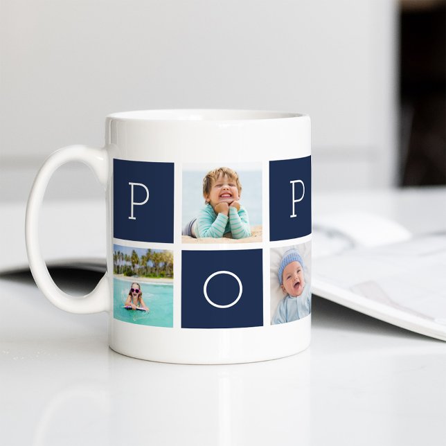 Taza De Café Collage de fotos del abuelo personalizado Poppop (Subido por el creador)