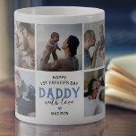 Taza De Café Collage de fotos del Día del Primer Padre<br><div class="desc">La taza del día del padre lindo con 9 fotos familiares para que las reemplazes con las tuyas,  el dicho "papá del primer padre feliz",  un corazón y el nombre de los niños.</div>