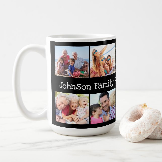 Taza De Café Collage de fotos Familia Reunión Personalizada Neg (Con donut)