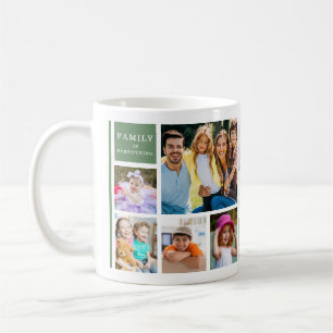 Taza De Café Collage de fotos familiar verde 12 Cita Monogramad