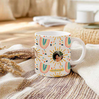 Taza De Café Collage de fotos familiares Boho Arcoíris Mañana S