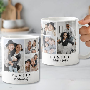 Taza De Café Collage de Fotos Familiares con Nombre Personaliza