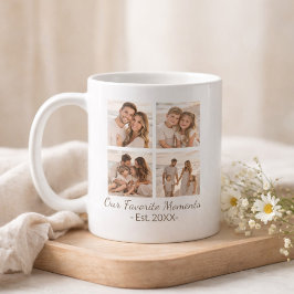 Taza De Café Collage de Fotos Familiares con Texto Personalizad