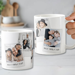 Taza De Café Collage de Fotos Familiares con Texto Personalizad