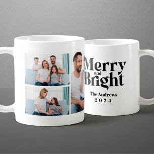 Taza De Café Collage de fotos familiares Merry & Bright 3 Navid