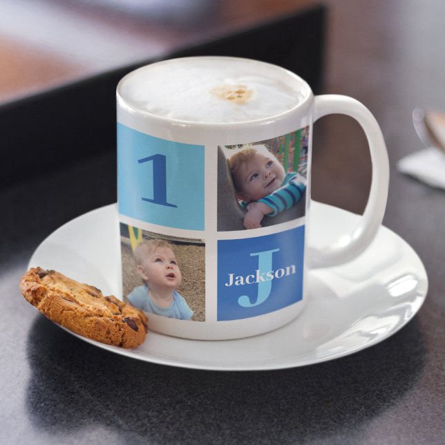 Taza De Café Collage de fotos infantil personalizado azul dulce (Subido por el creador)