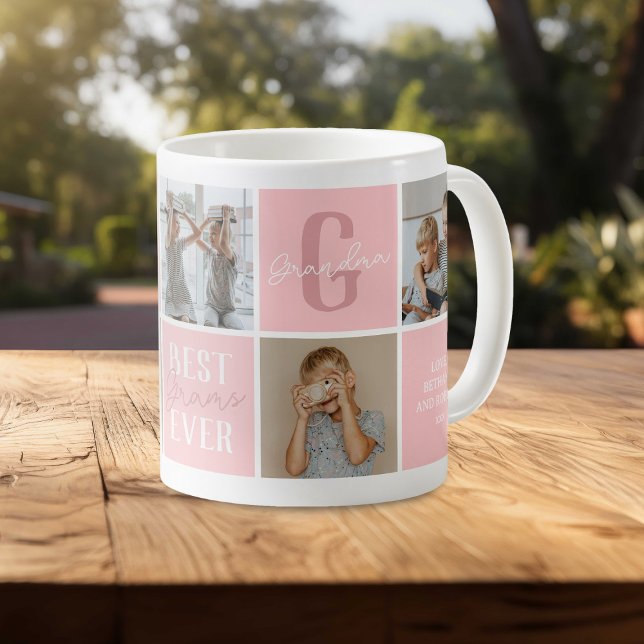 Taza De Café Collage de fotos moderno de la abuela rosa (Subido por el creador)