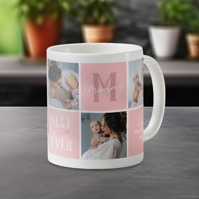 Taza De Café Collage de fotos moderno de mamá rosa (Subido por el creador)