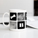 Taza De Café Collage de fotos monograma Mascota moderno<br><div class="desc">Personalizar este lindo y moderno diseño de tazas con tus fotos favoritas de tu pooch! Un gran regalo para cualquier padre mascota, este diseño presenta cuadros alternos de fotos y bloques negros crudos que muestran un hueso de perro, una huella de garra, corazón, su perro o monograma familiar, y el...</div>