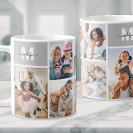 Taza De Café Collage de Fotos Monograma Simple