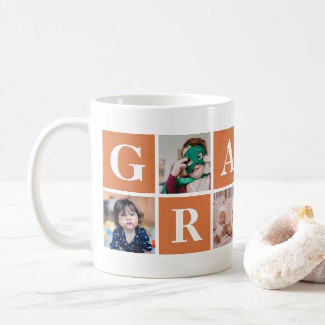 Taza De Café Collage de fotos Naranja Guay Granny Mugs (Con donut)