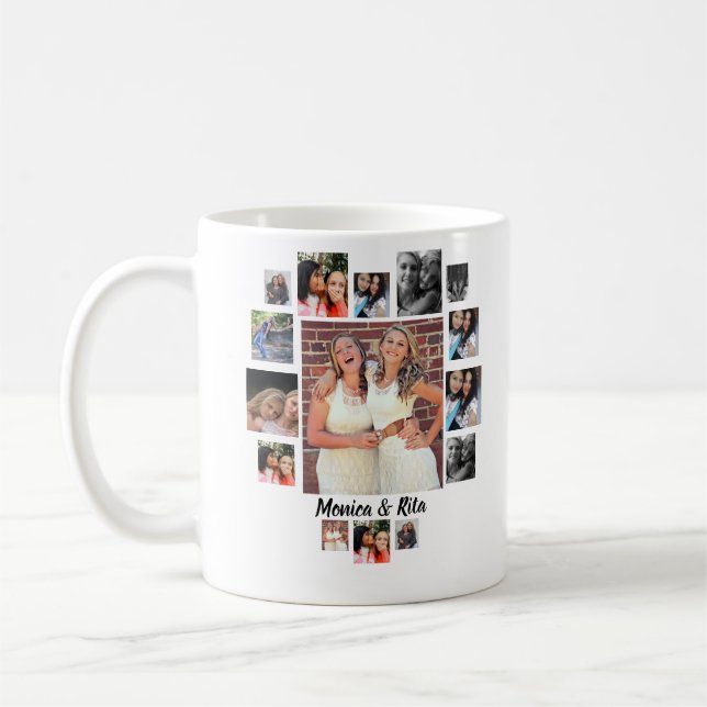 Taza De Café Collage de fotos personalizado Best Friends 15 (Izquierda)