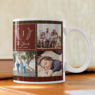Taza De Café Collage de fotos personalizado con monograma y nom