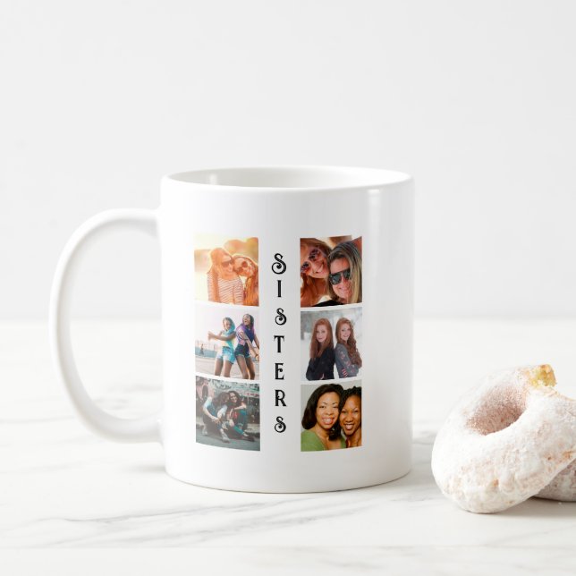 Taza De Café Collage de fotos Personalizado de las Hermanas Mod (Con donut)