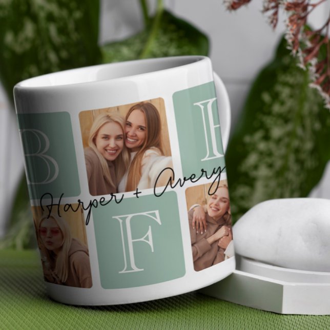 Taza De Café Collage de fotos Personalizado de los Mejores Amig (Celebrate your unbreakable bond with this "Best Friends Forever" photo mug! )