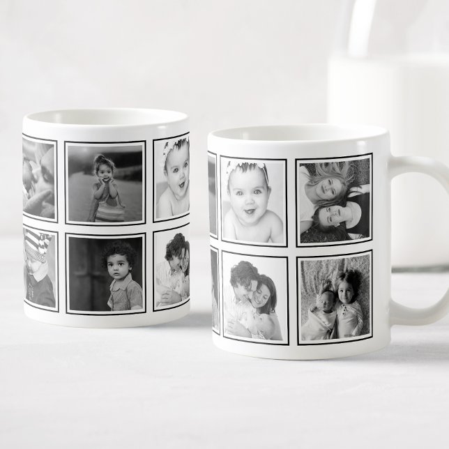 Taza De Café Collage de fotos personalizado Elegante blanco neg (Subido por el creador)
