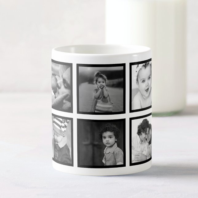 Taza De Café Collage de fotos personalizado Elegante blanco neg (Subido por el creador)